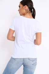 White Crew Neck Girls Face T Shirt with Tassels - Lenna-Tops