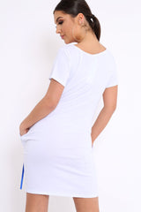 White Crew Neck Girls Face T-shirt Dress with Tassels - Sway-Dresses