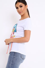 White Crew Neck Girls Face T-shirt with Tassels - Leacy-Tops