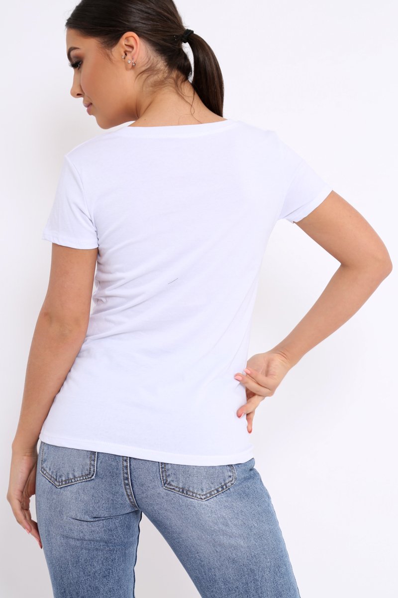 White Crew Neck Girls Face T-shirt with Tassels - Leacy-Tops