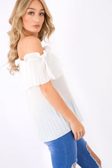 White Crinkle Off Shoulder Top - Lucille-Tops