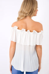 White Crinkle Off Shoulder Top - Lucille-Tops