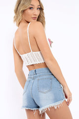 White Crochet Applique Flower Bralet - Vikki-Bralets