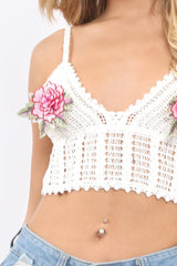 White Crochet Applique Flower Bralet - Vikki-Bralets