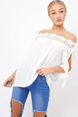 White Crochet Bardot Top - Evelina-Tops