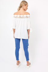 White Crochet Bardot Top - Evelina-Tops
