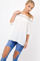 White Crochet Bardot Top - Evelina-Tops