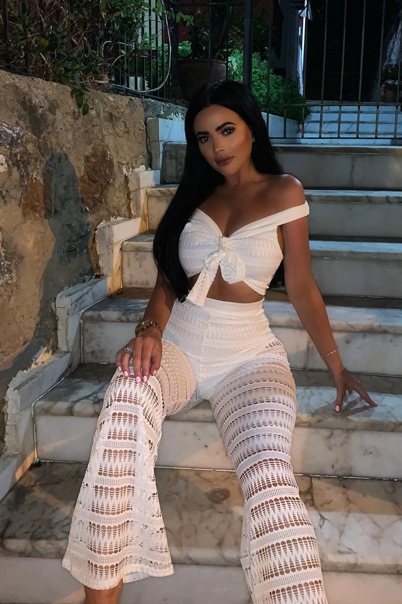 White Crochet Bardot Top Trousers Co-ord - Ulla-Co-ords