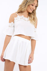 White Crochet Co-ord Set - Sharna-Co-ords