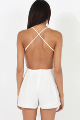 White Crochet Cross Back Playsuit- Quinn-Playsuits
