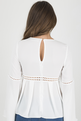 White Crochet Detail Bell Sleeve Top - Catrina-Tops