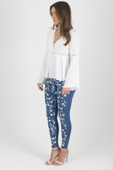 White Crochet Detail Bell Sleeve Top - Catrina-Tops