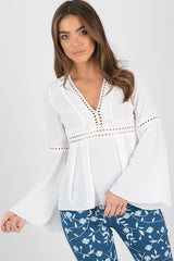 White Crochet Detail Bell Sleeve Top - Catrina-Tops
