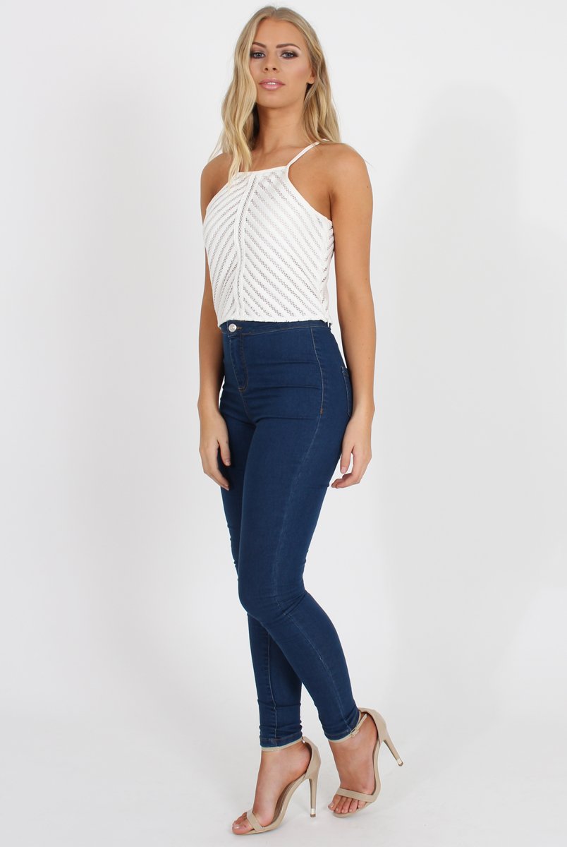 White Crochet Detail Crop Top - Tammy-Crop Tops