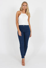 White Crochet Detail Crop Top - Tammy-Crop Tops