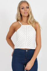 White Crochet Detail Crop Top - Tammy-Crop Tops