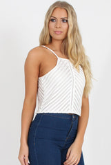 White Crochet Detail Crop Top - Tammy-Crop Tops