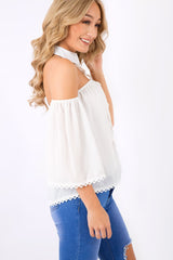 White Crochet Front Halter Neck Top - Lacie-Tops