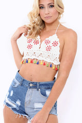 White Crochet Halter neck Bralet - Edith-Bralets