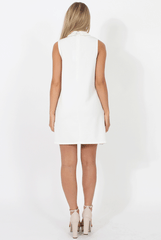 White Crochet High Neck Cut Out Dress - Remmy-Dresses