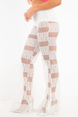 White Crochet Knicker Flared Trousers - Epsie-Trousers