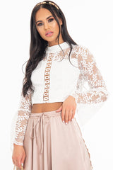 White Crochet Lace Bell Sleeve Crop Top - Taylor-Crop Tops