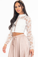 White Crochet Lace Bell Sleeve Crop Top - Taylor-Crop Tops