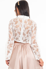 White Crochet Lace Bell Sleeve Crop Top - Taylor-Crop Tops