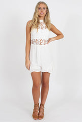 White Crochet Lace Top Playsuit - Clarissa-Tops