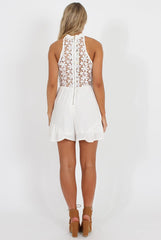 White Crochet Lace Top Playsuit - Clarissa-Tops