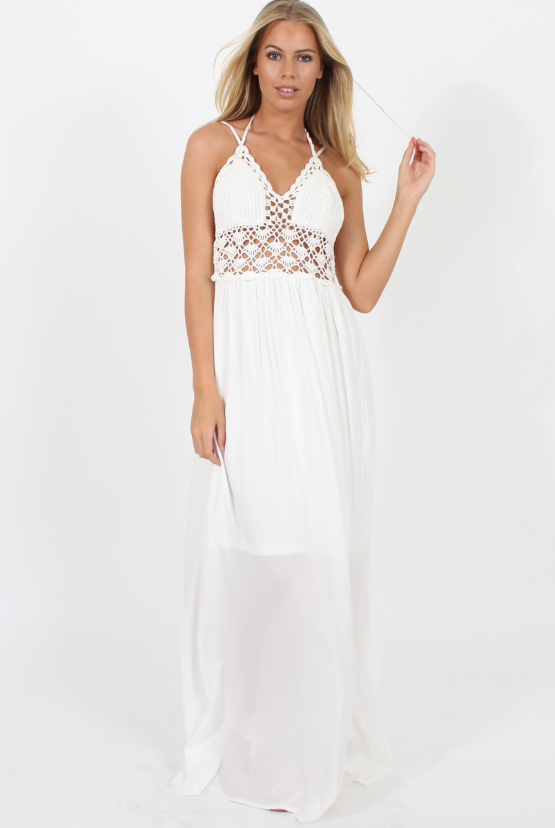 White Crochet Maxi Dress - Beverly-Dresses