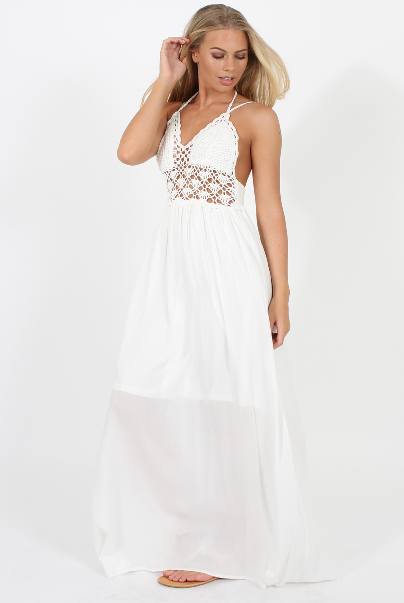White Crochet Maxi Dress - Beverly-Dresses