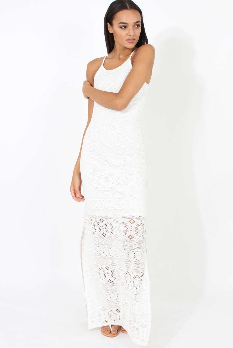 White Crochet Maxi Dress - Paris-Dresses
