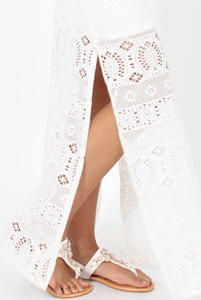 White Crochet Maxi Dress - Paris-Dresses