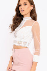 White Crochet Mesh Crop Top - Ayana-Crop Tops