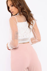 White Crochet Mesh Crop Top - Ayana-Crop Tops