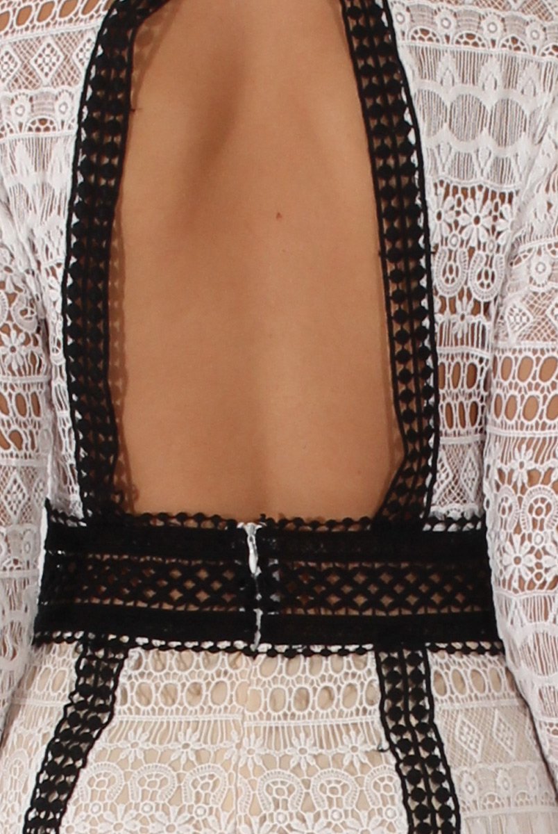 White Crochet Open Back Bodycon Dress - Murni-Dresses