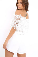 White Crochet Playsuit - Bec-Playsuits