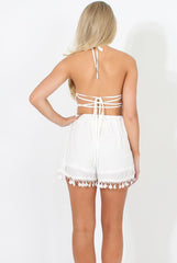 White Crochet Playsuit - Rhia-Playsuits