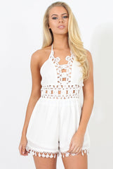 White Crochet Playsuit - Rhia-Playsuits