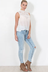 White Crochet Sleeveless Top - Malra-Tops