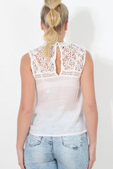 White Crochet Sleeveless Top - Malra-Tops