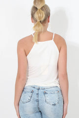 White Crochet Strappy Top - Lexah-Tops