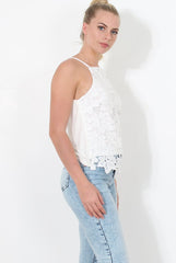 White Crochet Strappy Top - Lexah-Tops