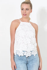 White Crochet Strappy Top - Lexah-Tops