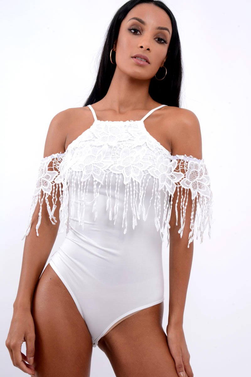 White Crochet Tassel Bodysuit - Chelsea-Bodysuits