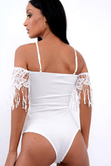 White Crochet Tassel Bodysuit - Chelsea-Bodysuits