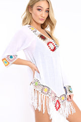 White Crochet Tassel Detail Kaftan - Katrina-Tops