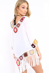 White Crochet Tassel Detail Kaftan - Katrina-Tops