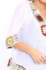 White Crochet Tassel Detail Kaftan - Katrina-Tops